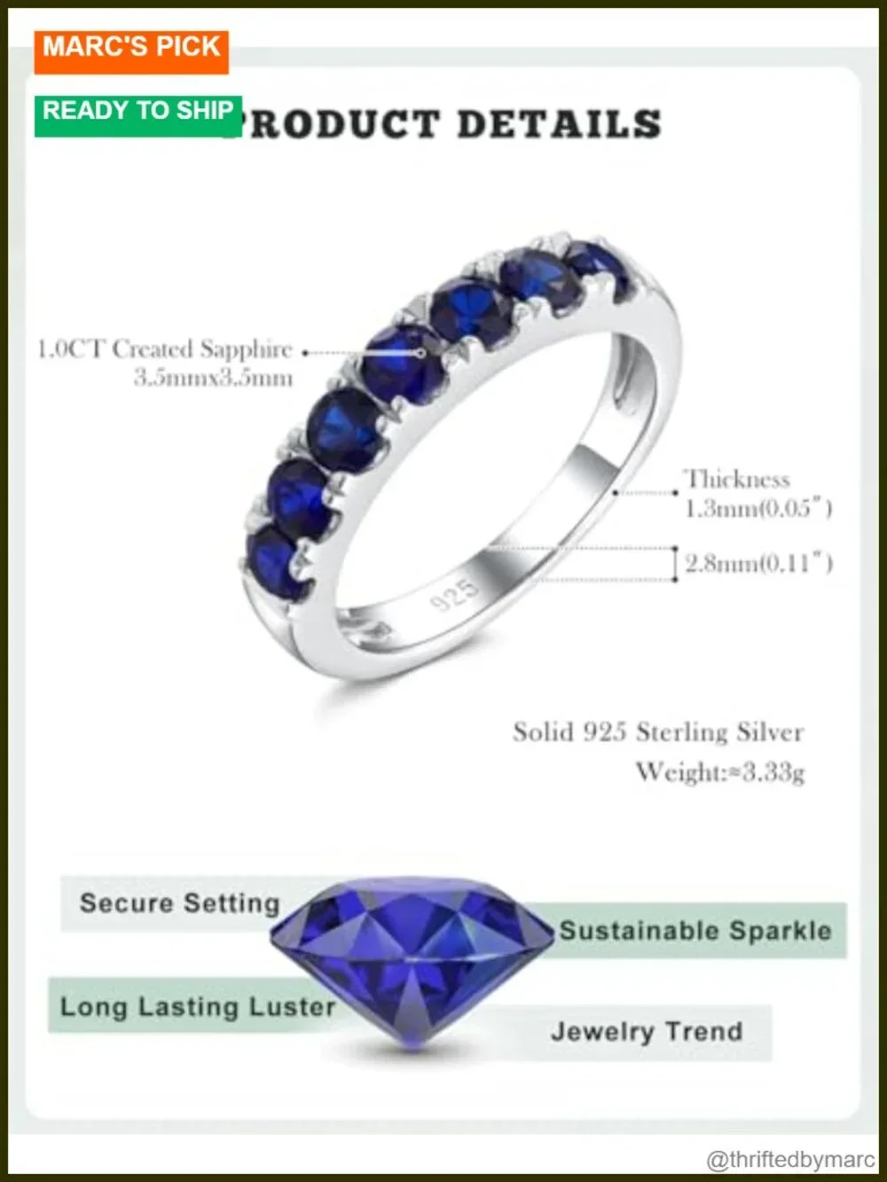 925 Sterling Silver Eternity Ring Created Sapphire Wedding Band